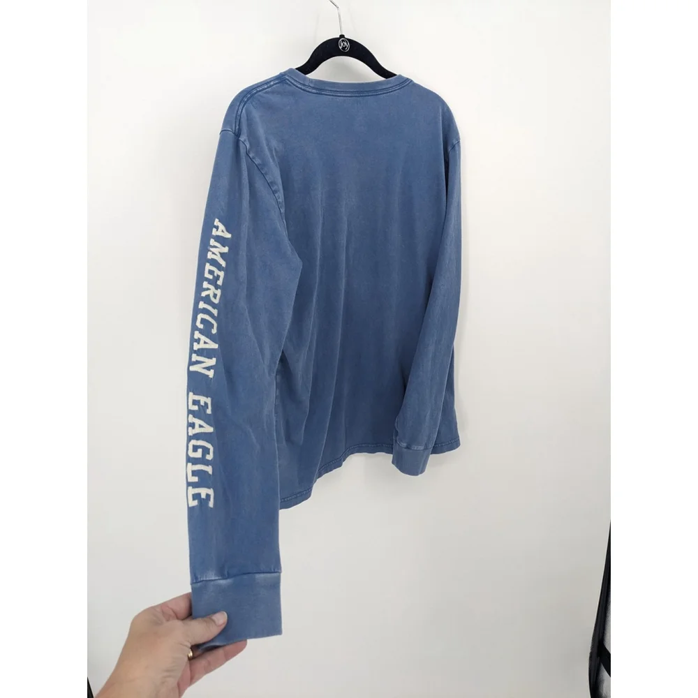 American Eagle Shirt Mens Small Blue Long Sleeve Super Soft Logo Graphic Y2K 90s